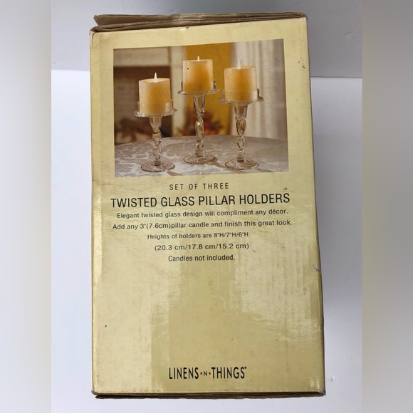 SET OF THREE TWISTED GLASS PILLAR HOLDERS CANDLE 8", 7",6" ELEGANT TWISTED GLASS - Picture 9 of 9